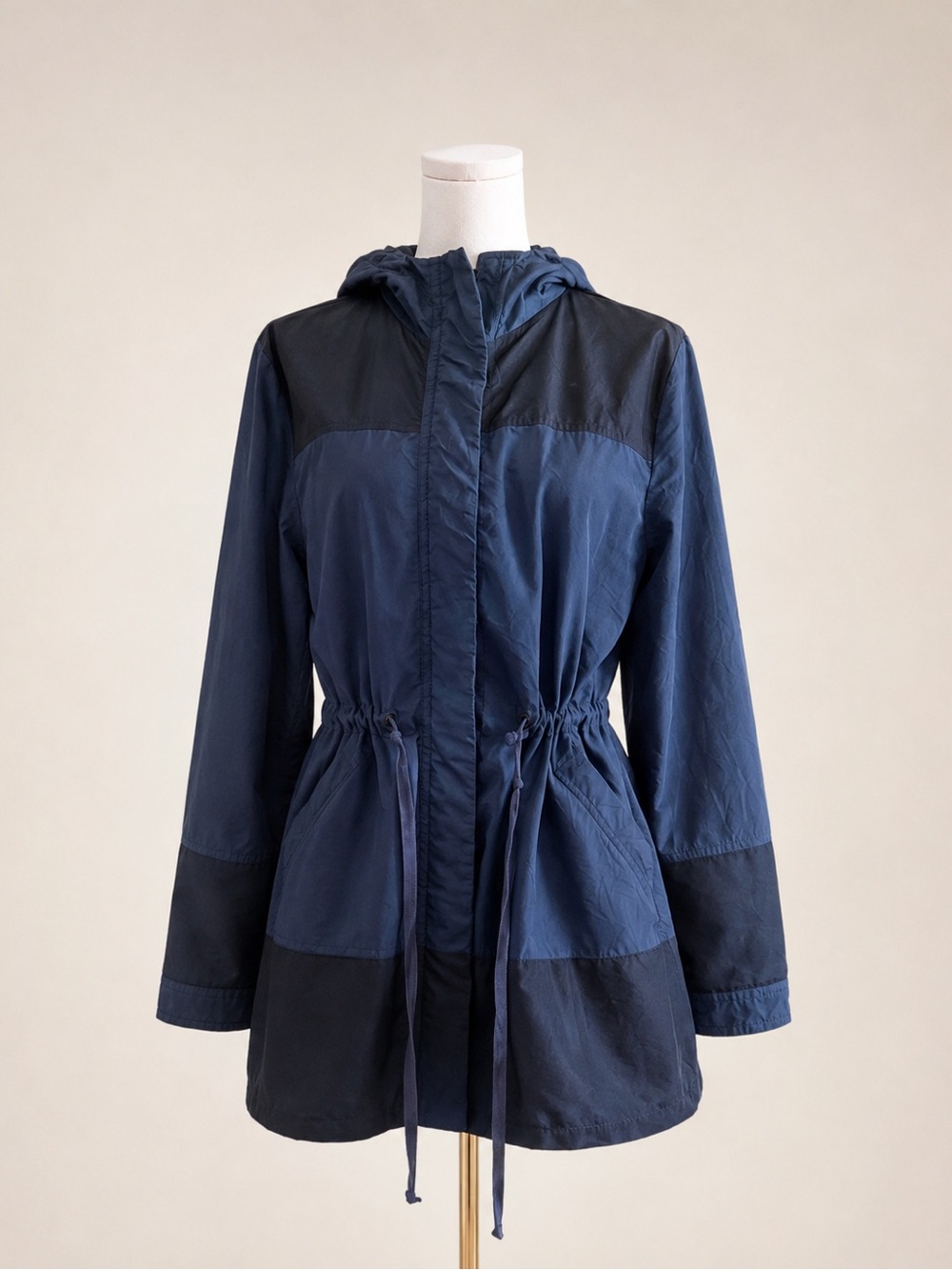 Simply Vera Vera Wang M Navy Black Hooded Utility Jacket Drawstring Waist